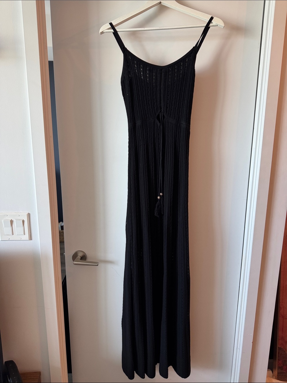 Z Supply Black Knit Spaghetti-Strap Maxi Dress with Waist Tie